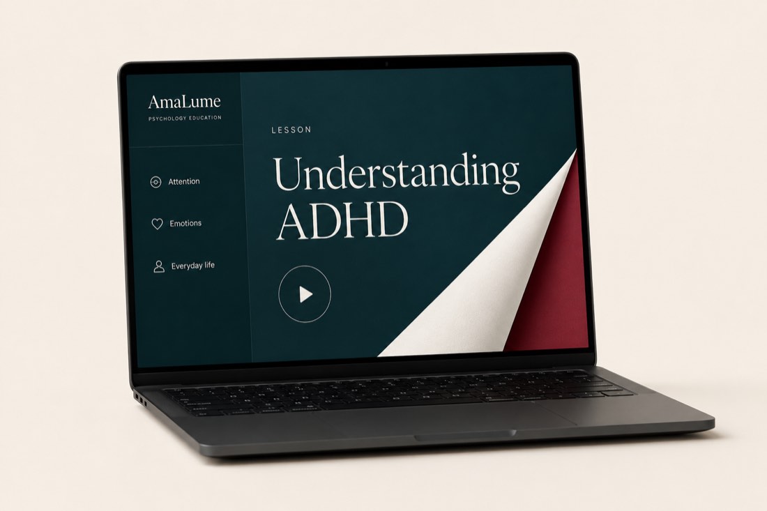 An AmaLume video lesson playing on a laptop